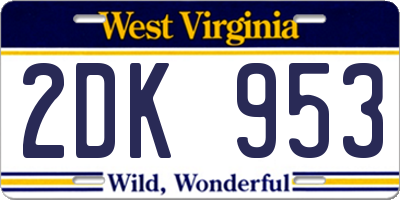 WV license plate 2DK953