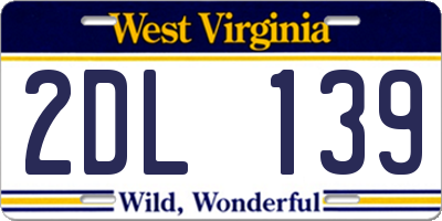 WV license plate 2DL139