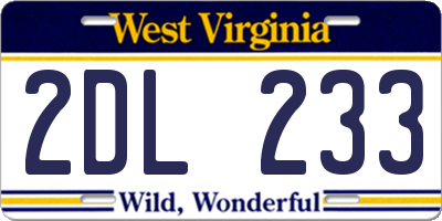 WV license plate 2DL233