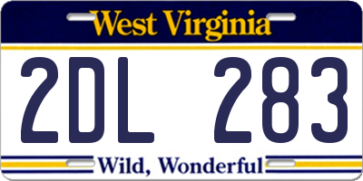 WV license plate 2DL283