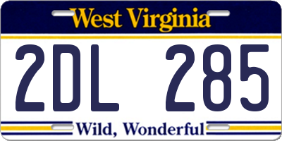 WV license plate 2DL285
