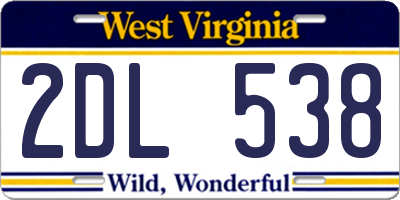 WV license plate 2DL538