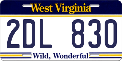 WV license plate 2DL830