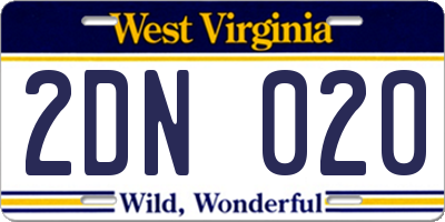 WV license plate 2DN020