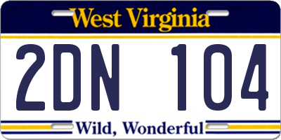 WV license plate 2DN104