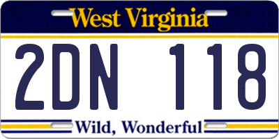 WV license plate 2DN118