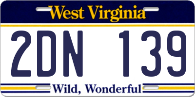 WV license plate 2DN139