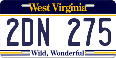 WV license plate 2DN275