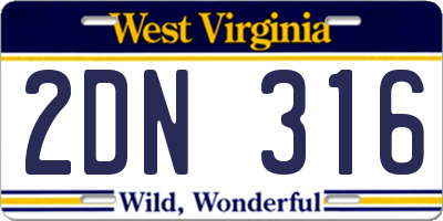 WV license plate 2DN316
