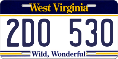 WV license plate 2DO530
