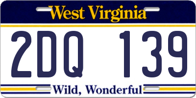 WV license plate 2DQ139