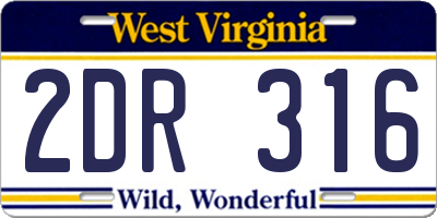 WV license plate 2DR316