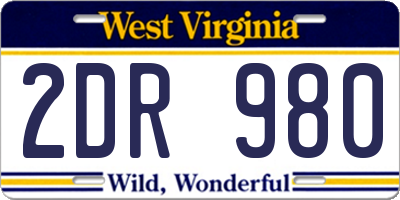 WV license plate 2DR980