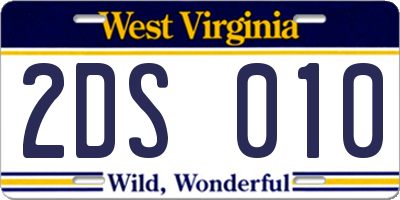 WV license plate 2DS010