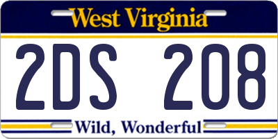 WV license plate 2DS208