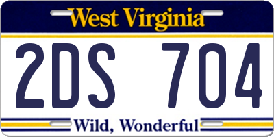 WV license plate 2DS704