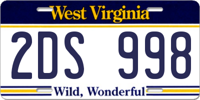 WV license plate 2DS998