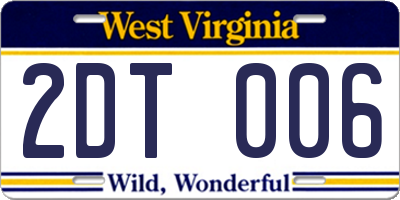 WV license plate 2DT006