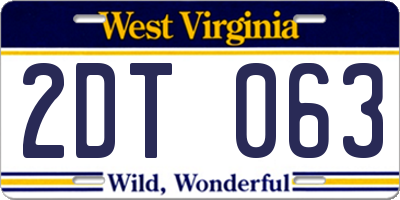 WV license plate 2DT063