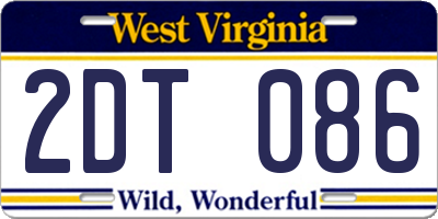 WV license plate 2DT086