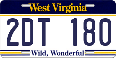 WV license plate 2DT180