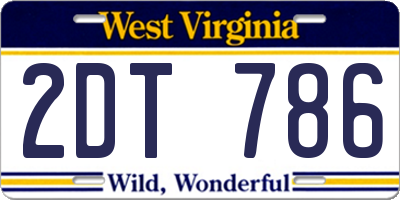 WV license plate 2DT786