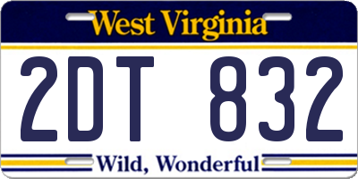 WV license plate 2DT832