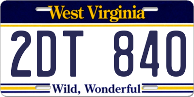 WV license plate 2DT840