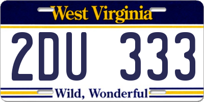 WV license plate 2DU333
