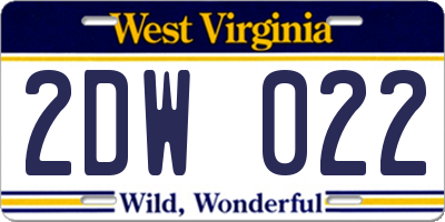 WV license plate 2DW022