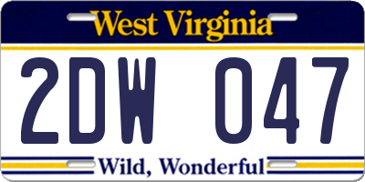 WV license plate 2DW047