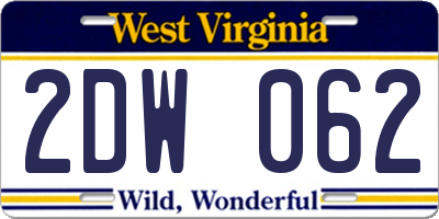 WV license plate 2DW062