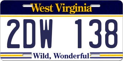 WV license plate 2DW138