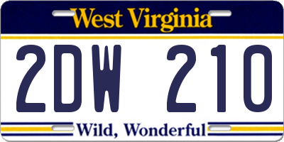 WV license plate 2DW210