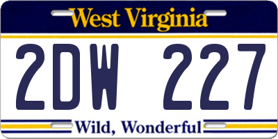 WV license plate 2DW227