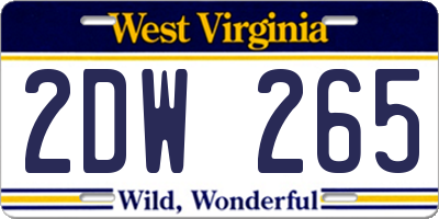 WV license plate 2DW265