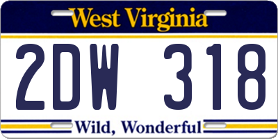 WV license plate 2DW318