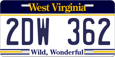 WV license plate 2DW362