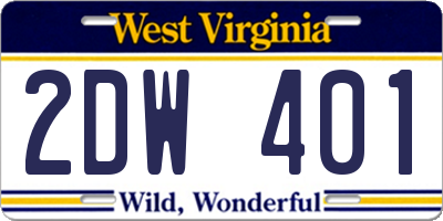 WV license plate 2DW401