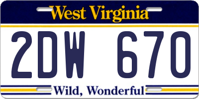 WV license plate 2DW670