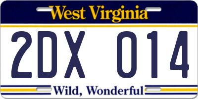 WV license plate 2DX014