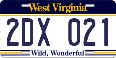 WV license plate 2DX021