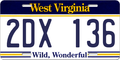 WV license plate 2DX136