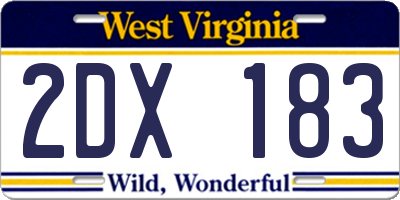WV license plate 2DX183