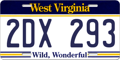 WV license plate 2DX293
