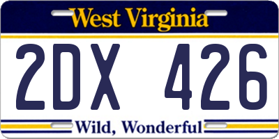 WV license plate 2DX426
