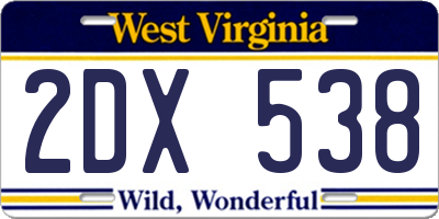 WV license plate 2DX538