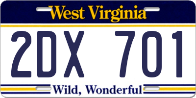 WV license plate 2DX701