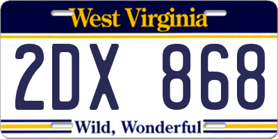 WV license plate 2DX868