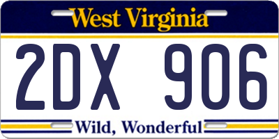 WV license plate 2DX906